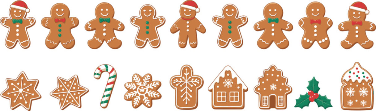 Assortment of Gingerbread Cookies and Christmas Candies Keywords: gingerbread, cookie, cookies, man, woman, person, shape, star