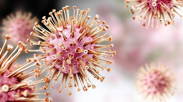 Colorful 3D Rendering of Virus Structure Under Microscope View - Powered by Adobe