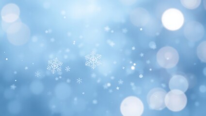 Generative AI depiction of falling snowflakes with bokeh effect against winter sky