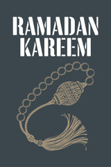 Ramadan Kareem Greeting with Prayer Beads and Tassel Design