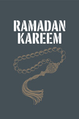 Ramadan Kareem Greeting with Prayer Beads and Tassel Design