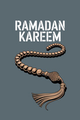 Ramadan Kareem Greeting with Prayer Beads and Tassel Design