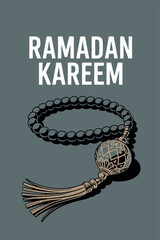 Ramadan Kareem Greeting with Prayer Beads and Tassel Design