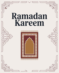 Ramadan Kareem Greeting with Prayer Rug and Geometric Border Design