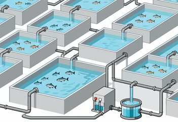Fish farm with multiple tanks and water circulation system