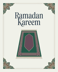 Ramadan Kareem Greeting with Prayer Rug and Geometric Border Design