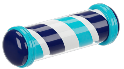 Barber Pole with Stripes and Blue Accents on White Background