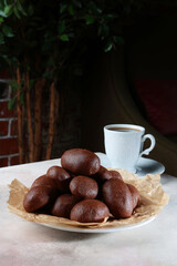 Sweet dessert made from butter and cocoa. Chocolate brownie 