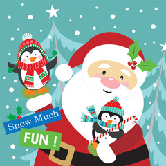 Christmas card with santa and penguin