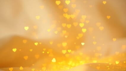 Generative AI depiction of warm golden bokeh lights transforming into floating heart shapes