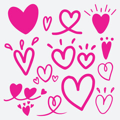 Handdrawn Pink Doodle Heart Set