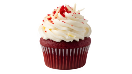 Red velvet cupcake isolated on PNG background.