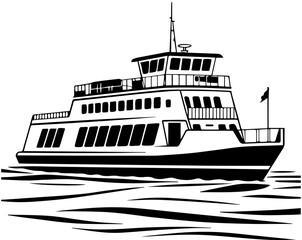 Obraz premium Ferry Boat on Waves – Nautical Black and White Art