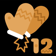 Gold and black boho advent calendar illustration in flat vector style with Christmas and New Year mittens