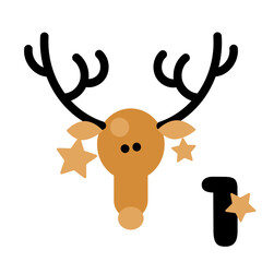 Gold and black boho advent calendar illustration in flat vector style with Christmas and New Year deer