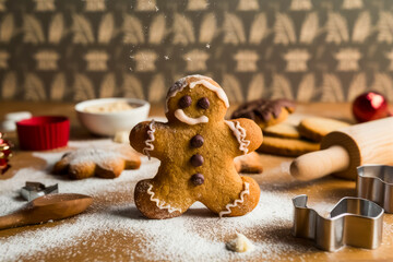 Holiday Baking. A close-up Christmas cookies, cakes, or other treats, perfect for promoting baking supplies or culinary classes. Concept of baking, patisserie, cooking and christmas concept.