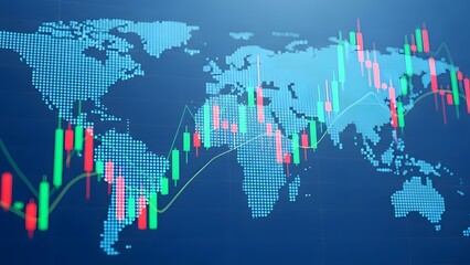 Global stock market analysis with digital world map and charts