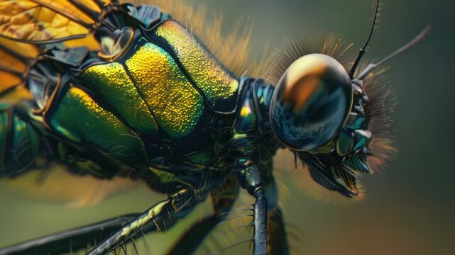 Video A close-up shot of a dragonfly's head, with intricate details and patterns