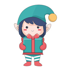 Cute elf with gift box vector illustration graphic