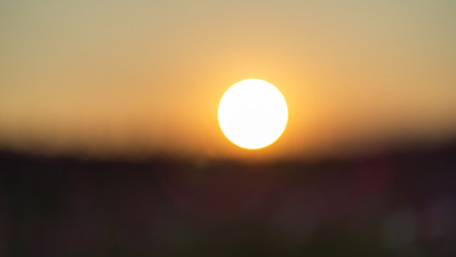 Fototapeta Golden sunset with blurred foreground creating dreamy warm effect.