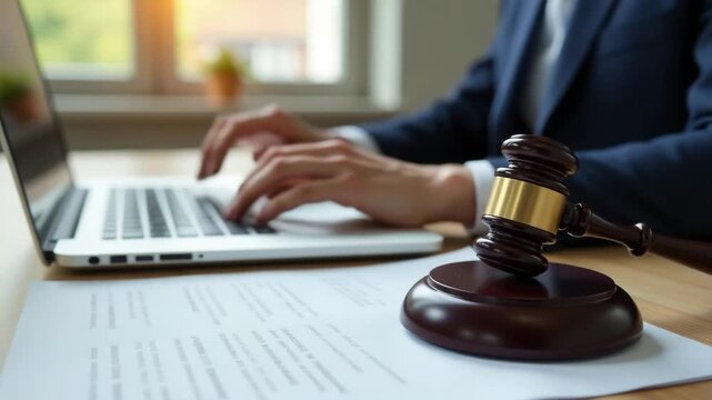 Video A judicial symbol used in courtrooms, paired with modern technology for efficient record keeping