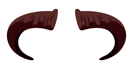 Pair of curved brown animal horns isolated on white background for costume or design vector illustration