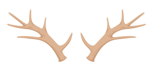 Natural brown antlers isolated on white background, perfect for crafts, decor, and graphic design vector illustration