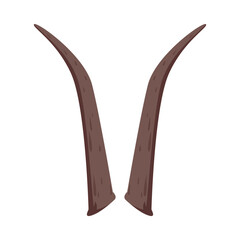 Curved brown animal horns isolated on white background for fantasy or costume design vector illustration