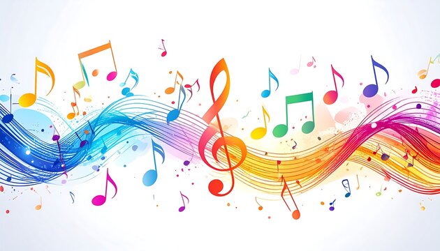 Colorful wave of music notes on white. Dynamic and vibrant musical illustration
