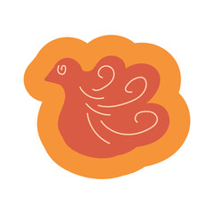 Hand drawn flying bird shaped gingerbread cookies, element of winter festival decoration. Simple scribble shape freehand vector icon isolated on white background