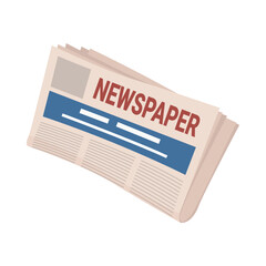 Classic folded newspaper with bold headline and blue section, representing news, journalism, and media communication, isolated on white background vector illustration
