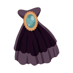 Classic Victorian dress with ornate brooch on white background, perfect for historical or costume themes, isolated vector illustration