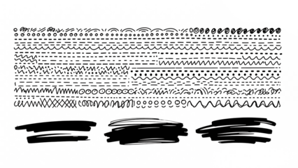 ia generated. Collection of black hand drawn lines, scribbles, and brush strokes isolated on a transparent background, ideal for design elements, dividers, underlines, and creative graphic accents.
