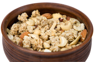 bowl of oatmeal with nuts, selective focus