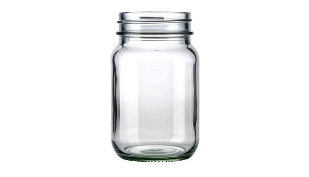 A clean, empty glass jar with a metallic lid, displayed against a dark backdrop