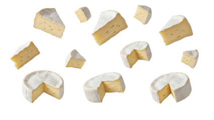 ia generated. Camembert cheese wheel slice isolated on transparent background. Creamy camembert cheese wheel with a cut slice isolated on a transparent background, showing soft texture, gourmet dairy

