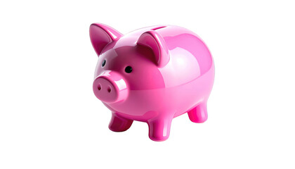 Fototapeta premium A glossy pink ceramic piggy bank with a slot on top, isolated against black