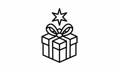 Minimalist line art gift box icon featuring a beautiful ribbon bow and a shining star symbolizing celebration and surprise
