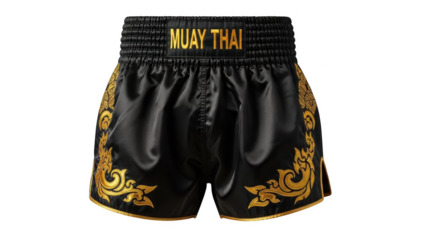 Black Muay Thai shorts with gold ornate trim black shorts