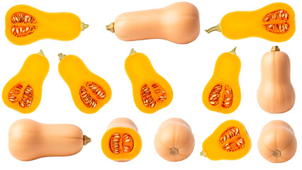 ia generated. A bright, fresh orange pumpkin slice cut that reveals its seeds perfectly isolated on a transparent PNG background.