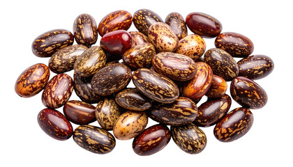 Obraz premium Pile of speckled, shiny seeds in various browns and reds, close-up view