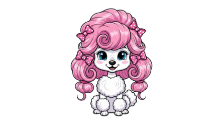 Cute cartoon poodle with pink hair and bows image