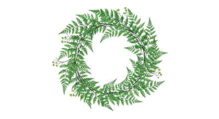 Green fern frond wreath on black background fern wreath