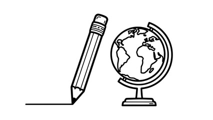 Sketching the World: A Simple illustration of a pencil and globe captures the essence of education, exploration, and the art of creation.