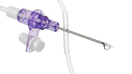 Medical needle with fluid drop on black background