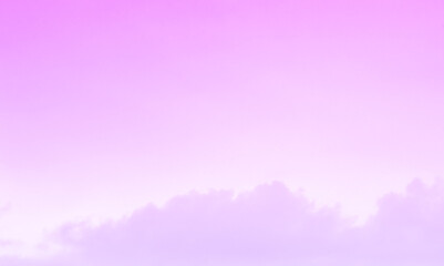 Purple sky with white cloud. Pastel colour backdrop of sunset sky. Beautiful nature. Summer color backgrounds concept. Copy space is on the right.