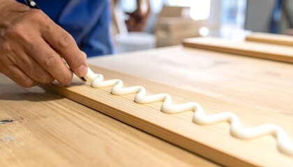 木の板にボンドを塗って組み合わせる前のDIY作業工程