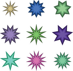 Obraz premium A vibrant collection of colorful starburst shapes and dynamic graphic elements, ideal for diverse design projects, backgrounds, and creative accents