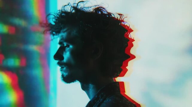 Video A person standing near a vibrant and artistic wall with bright colors and patterns