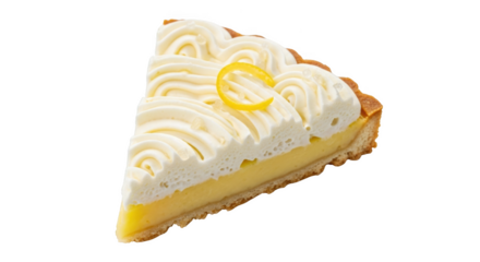 Slice of lemon meringue pie with piped white topping